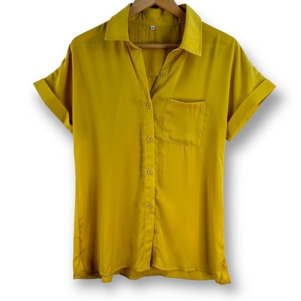 Amazon dark mustard soft button down top size M